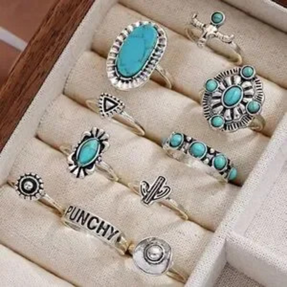 Silver and Turquoise Ring Set western style rings